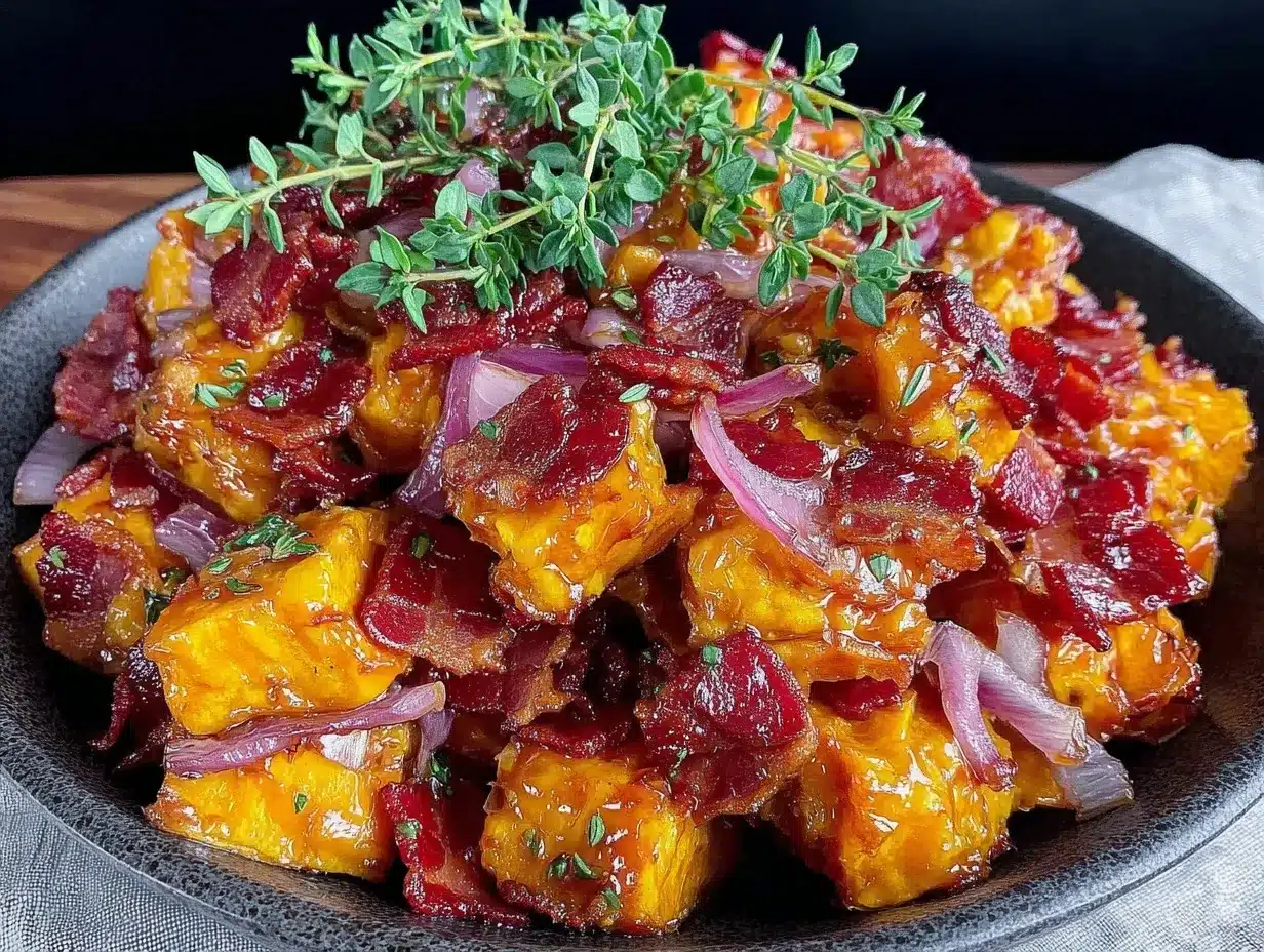 Maple Glazed Sweet Potatoes with Bacon Easy Holiday Side Recipe 4 maple glazed sweet potatoes with bacon preparation steps