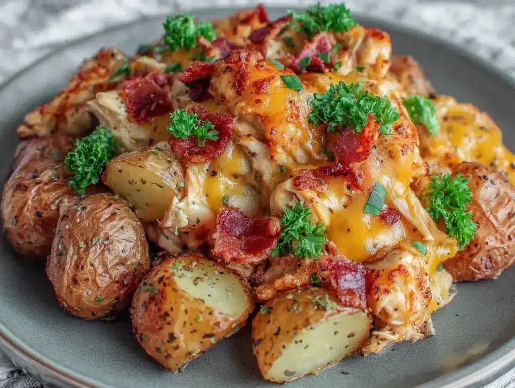 slow cooker cheesy ranch chicken potatoes - featured image