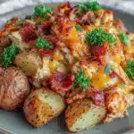 slow cooker cheesy ranch chicken potatoes - featured image