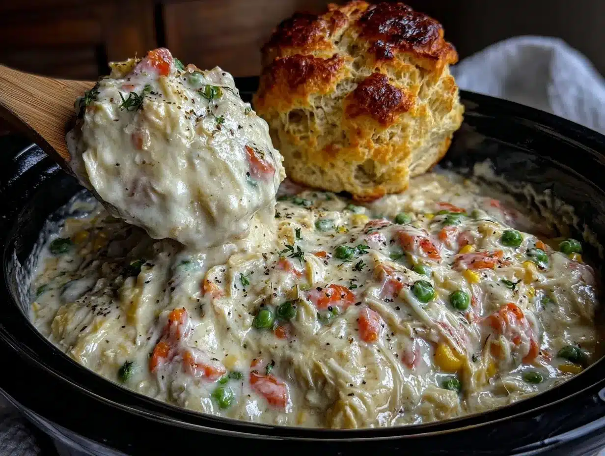 Slow Cooker Chicken Pot Pie Recipe Easy Creamy Comfort Meal 4 slow cooker chicken pot pie preparation steps