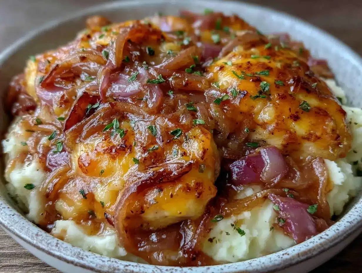 Slow Cooker French Onion Chicken Recipe Easy Cheesy Tender Meal 4 slow cooker french onion chicken preparation steps
