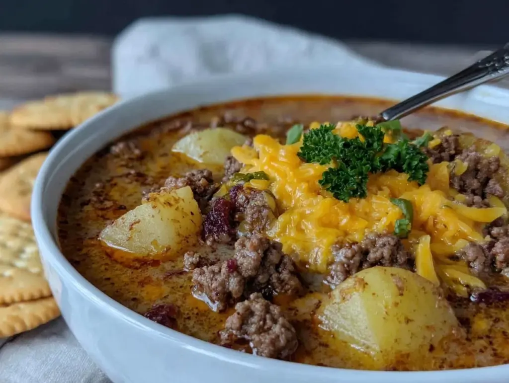 Home 2 slow cooker hamburger potato soup - featured image