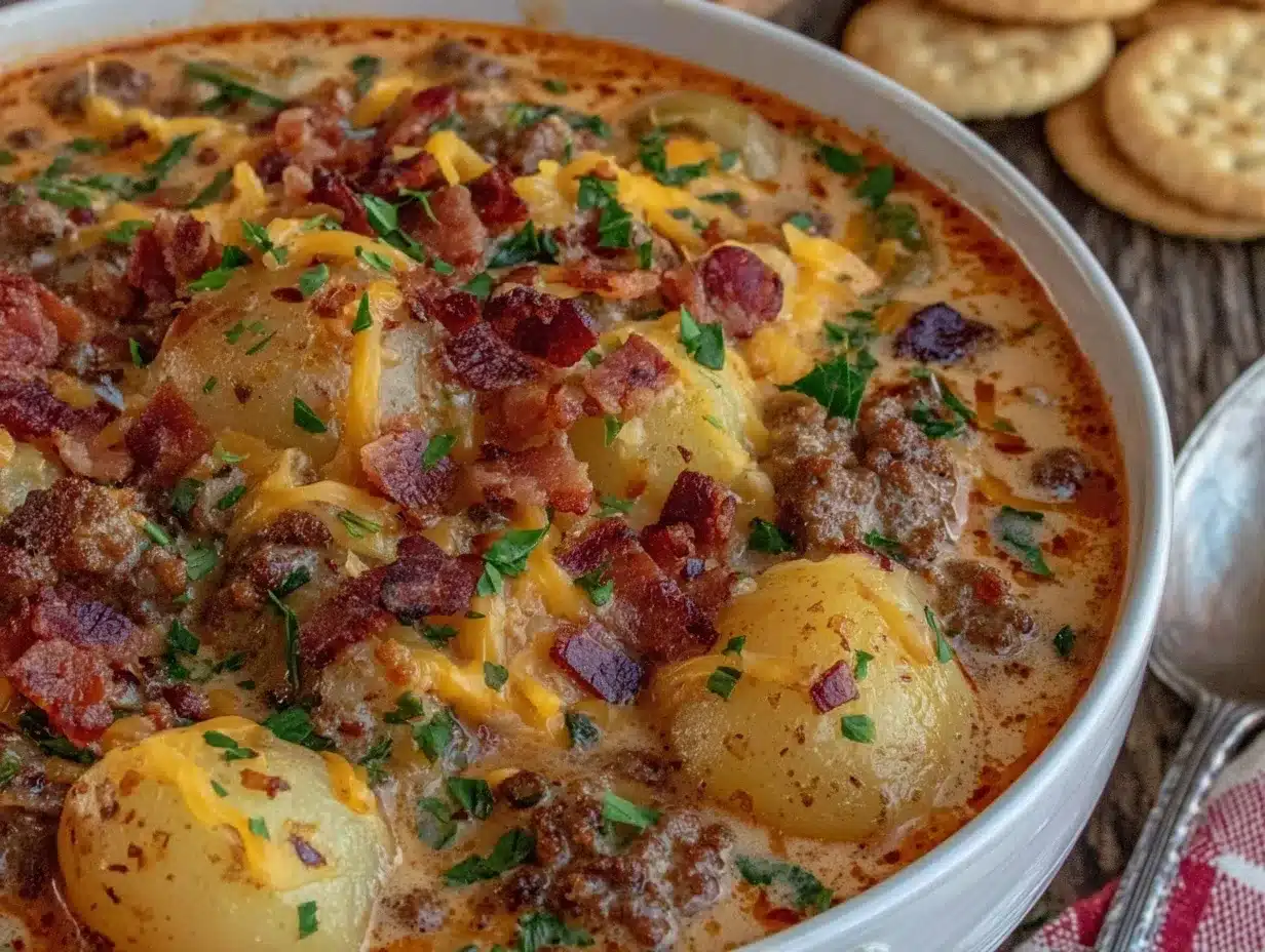 Slow Cooker Hamburger Potato Soup Recipe Easy and Ready in 6 Hours 4 slow cooker hamburger potato soup preparation steps