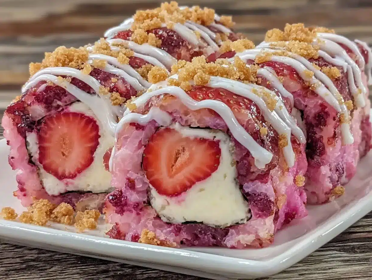 Strawberry Shortcake Cheesecake Sushi Rolls Easy 5-Step Dessert Recipe 4 Strawberry Shortcake Cheesecake Sushi Rolls preparation steps