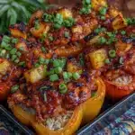 teriyaki pineapple chicken stuffed peppers - featured image