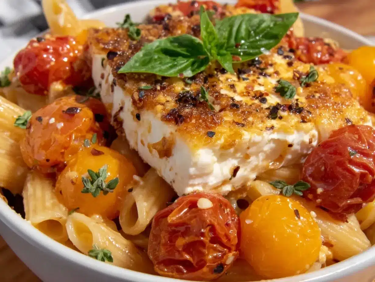 Baked Feta Pasta Recipe Easy and Ready in 30 Minutes with Fresh Basil 4 baked feta pasta preparation steps