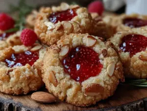 Home 4 brown butter raspberry almond thumbprint cookies - featured image