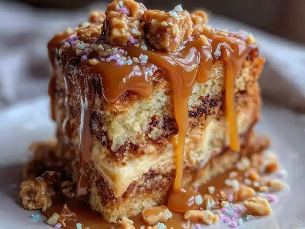 caramel toffee crunch cake - featured image
