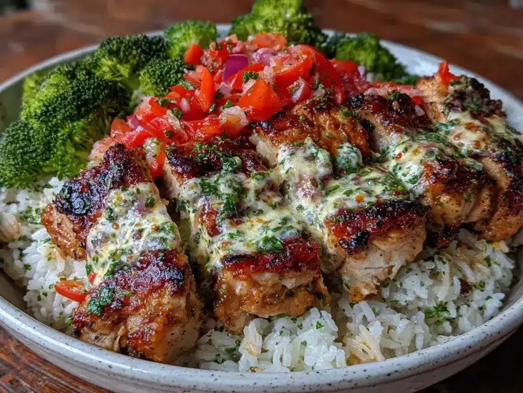chicken rice bowls garlic sauce - featured image