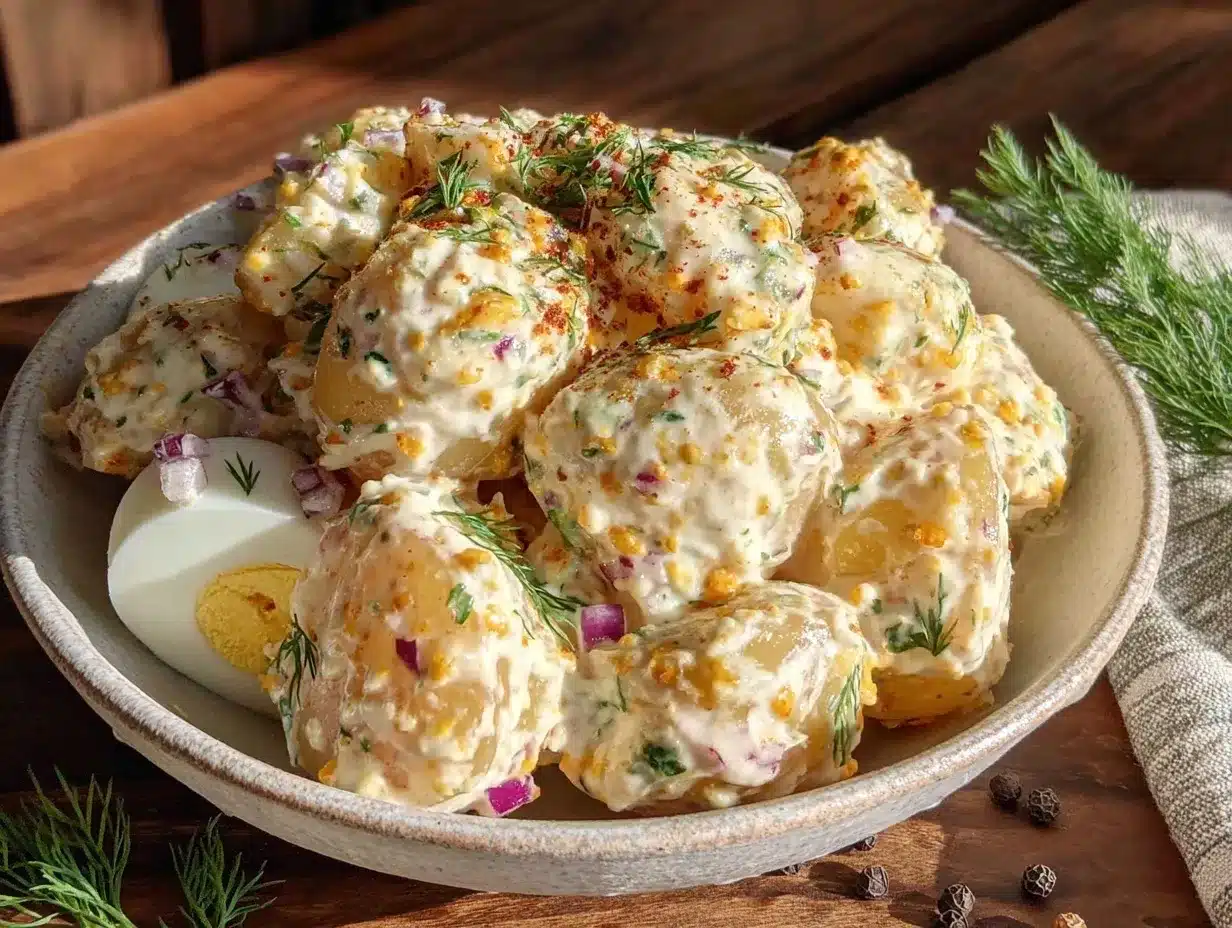 Classic Creamy Potato Salad with Hard-Boiled Eggs Easy Memorial Day Recipe 4 classic creamy potato salad preparation steps