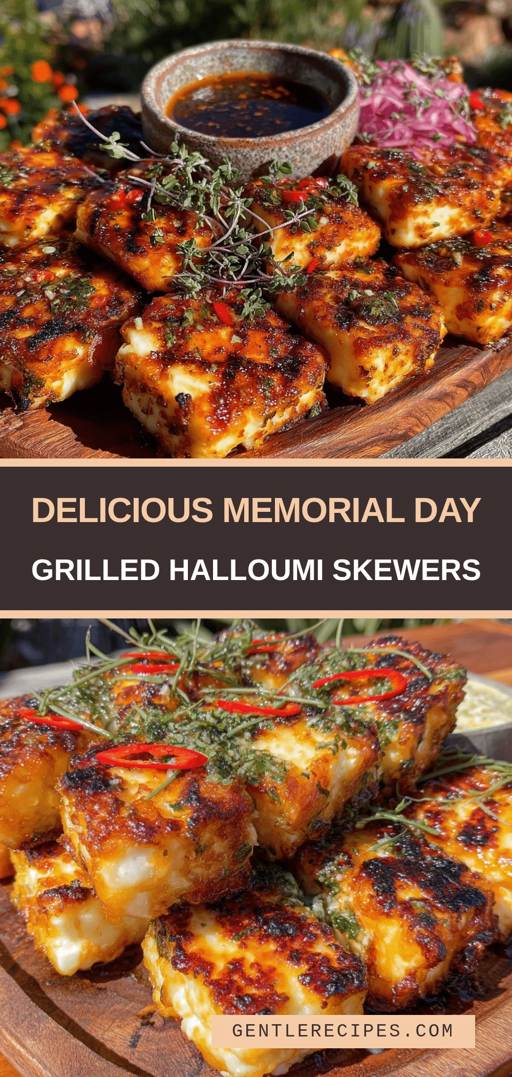 Crispy Grilled Halloumi Skewers with Herb Chimichurri Easy Memorial Day Recipe 5 crispy grilled halloumi skewers recipe