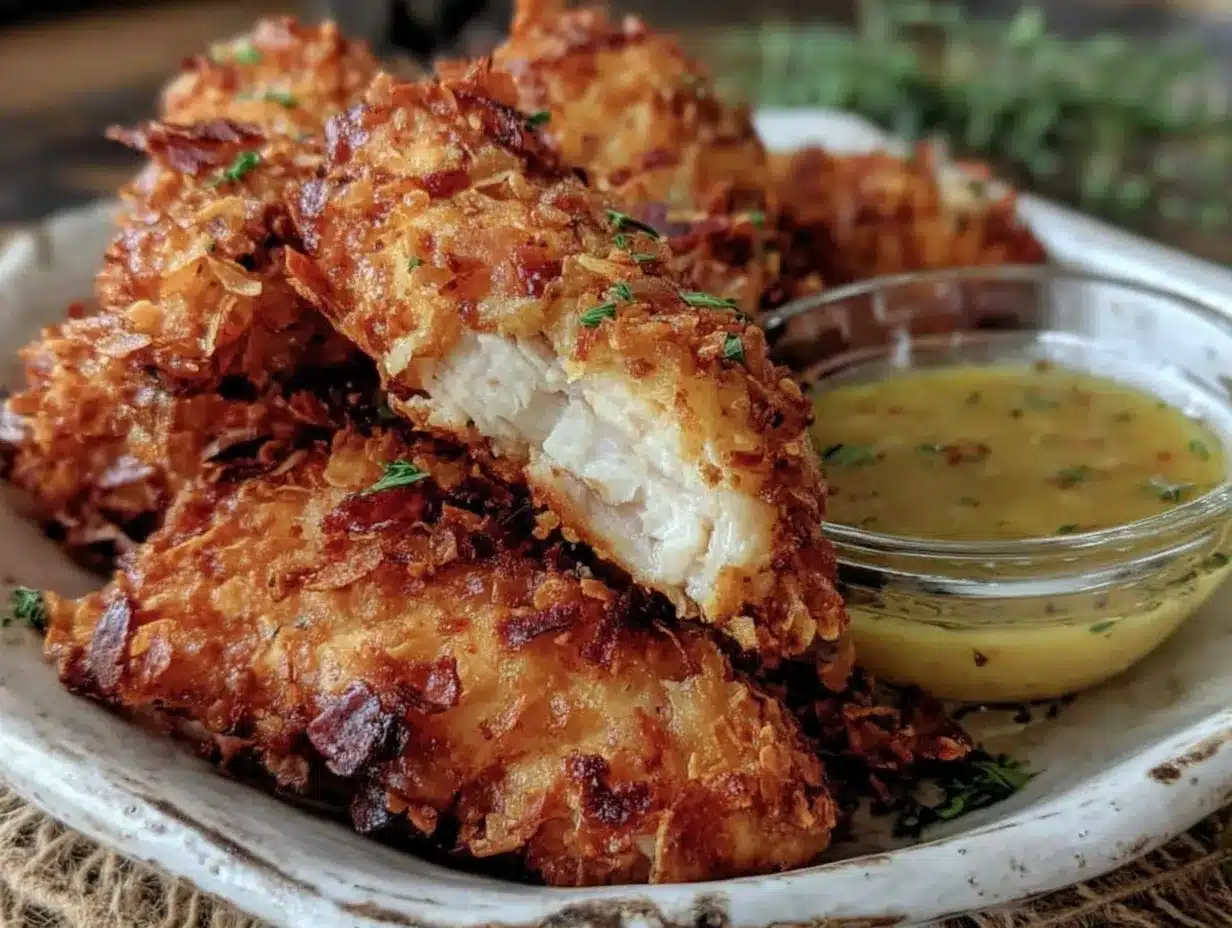 Crispy Oven-Fried Chicken Tenders Recipe Easy Homemade with Honey Mustard Dip 4 crispy oven-fried chicken tenders preparation steps