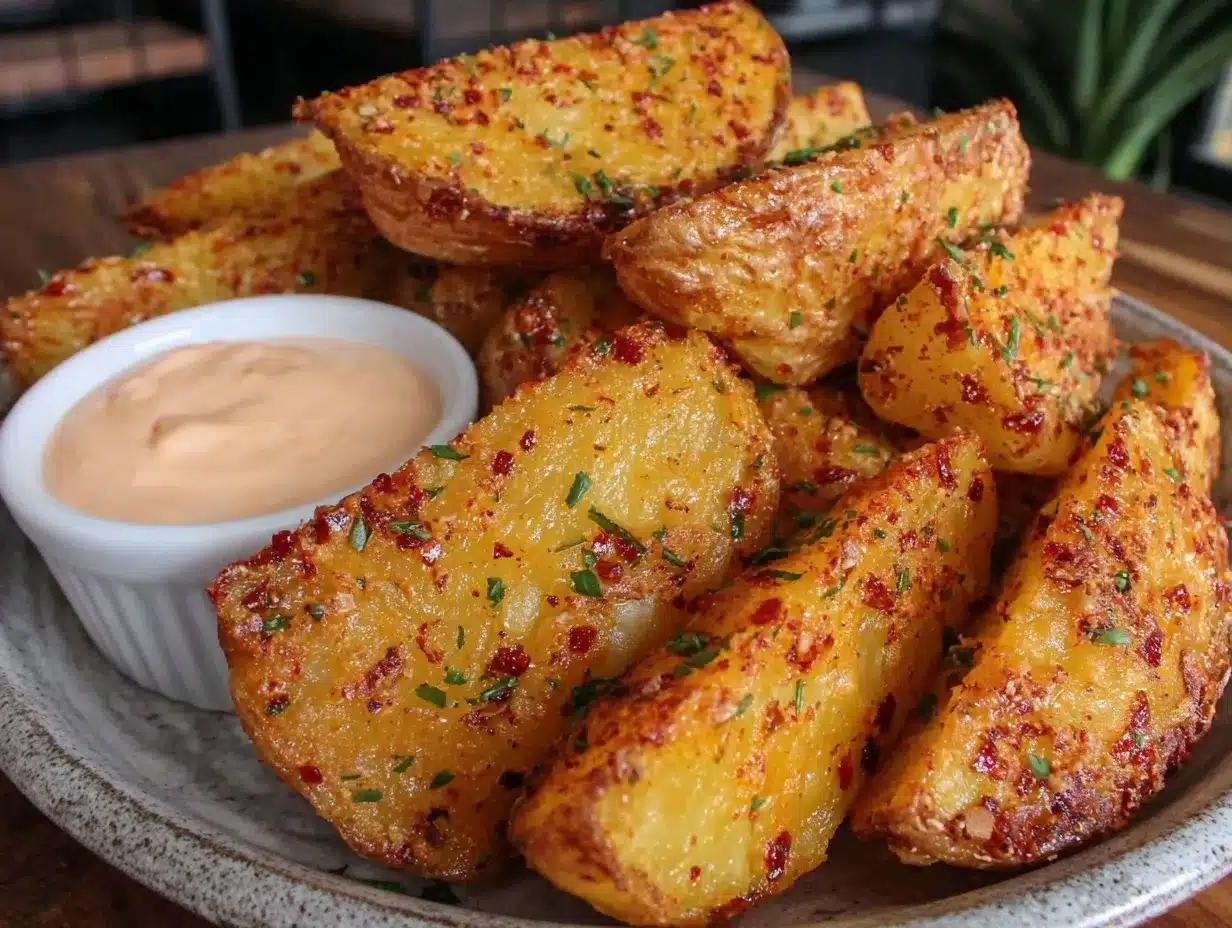 Crispy Potato Wedges Oven-Baked Recipe with Easy Smoky Aioli Dip 4 crispy potato wedges oven-baked preparation steps