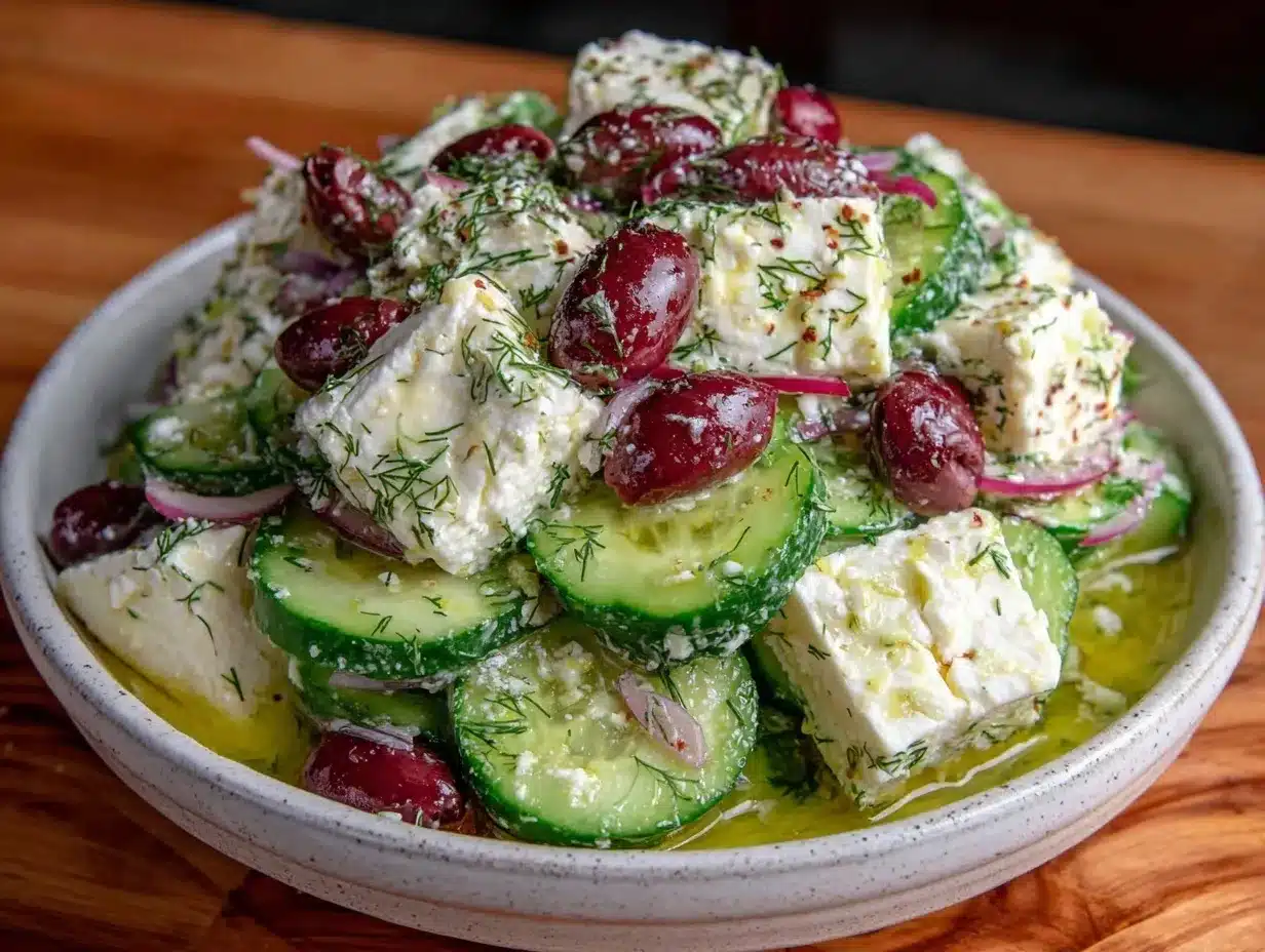 Cucumber Feta Salad Recipe with Easy Lemon Greek Vinaigrette for Fresh Flavor 4 cucumber feta salad preparation steps