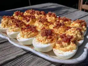 Home 6 deviled eggs with crispy bacon - featured image