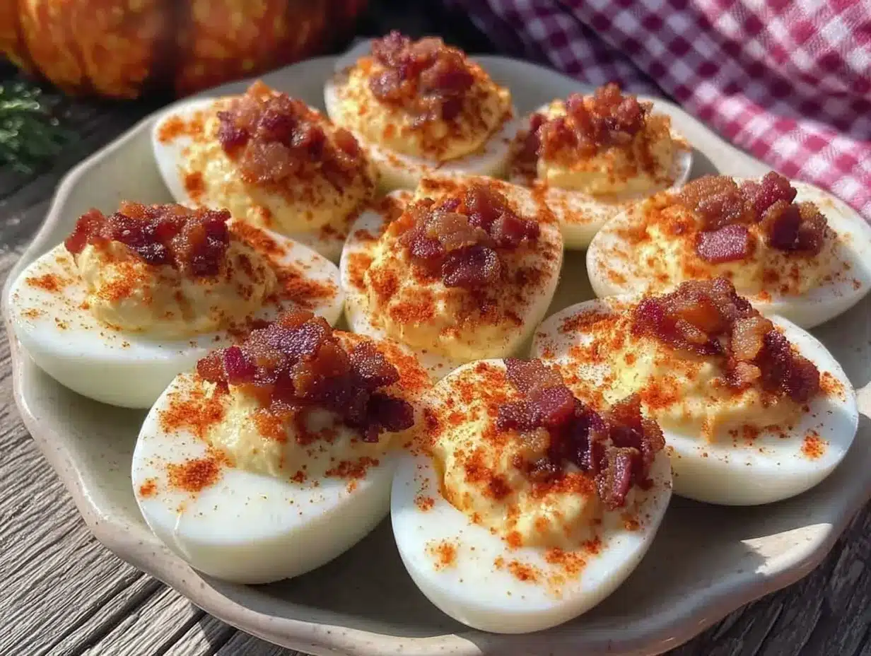 Deviled Eggs with Crispy Bacon Easy Memorial Day Party Appetizers 4 deviled eggs with crispy bacon preparation steps