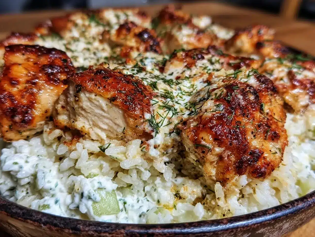 Dump-and-Bake Chicken Tzatziki with Rice Easy Weeknight Dinner Recipe 4 dump-and-bake chicken tzatziki with rice preparation steps