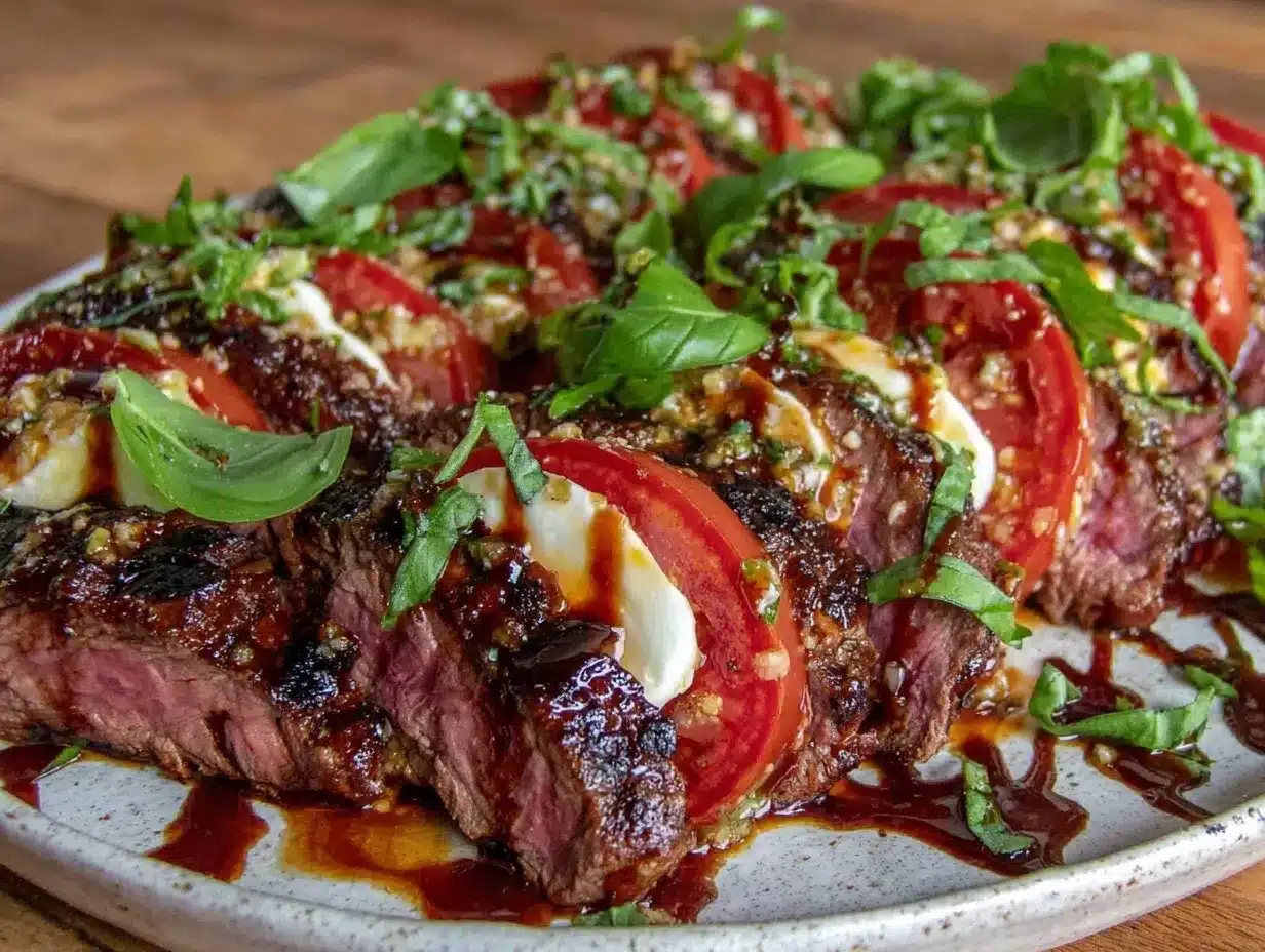 Grilled Flank Steak Caprese Salad Recipe Easy Juicy Balsamic Flavor 4 grilled flank steak caprese salad preparation steps
