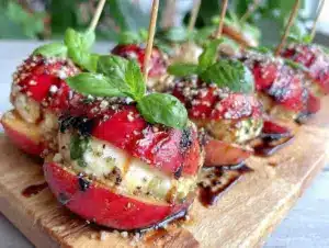 Home 7 grilled peach caprese skewers - featured image