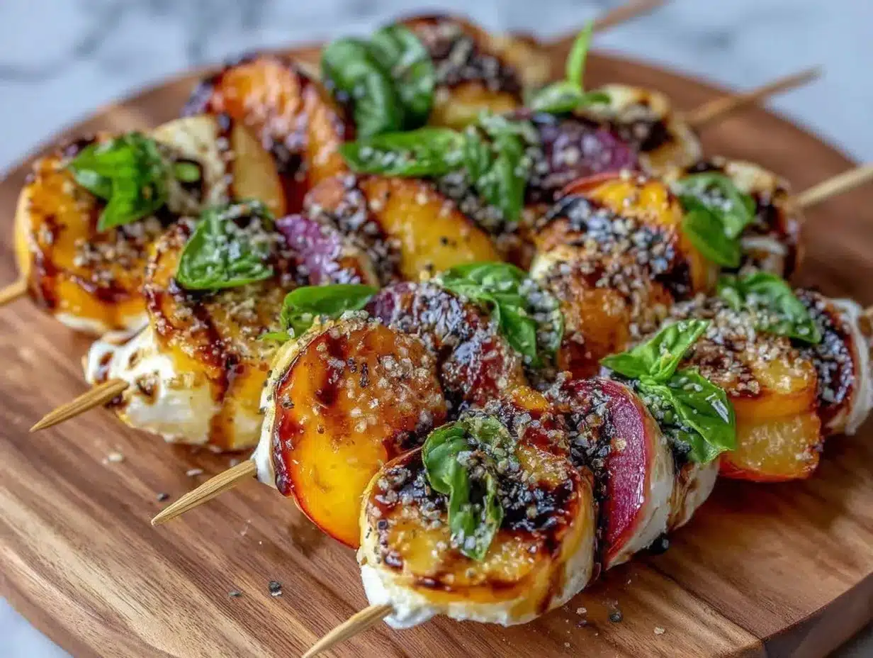 Grilled Peach Caprese Skewers with Burrata Easy Recipe Ready in 20 Minutes 4 grilled peach caprese skewers preparation steps