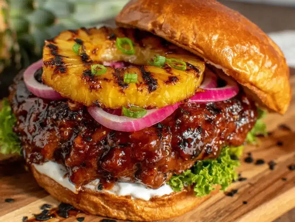 grilled pineapple teriyaki burger - featured image