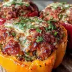 healthy high-protein turkey stuffed bell peppers - featured image