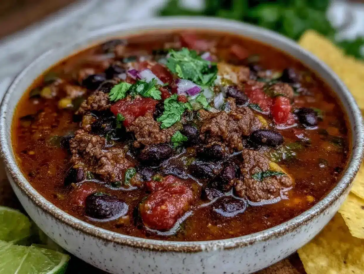 Hearty Taco Soup with Ground Beef and Black Beans Easy Crockpot Recipe 4 hearty taco soup preparation steps