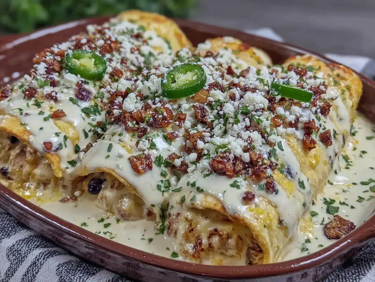 High Protein Chicken Enchiladas Recipe with Creamy White Sauce Easy & Delicious 4 high protein chicken enchiladas preparation steps