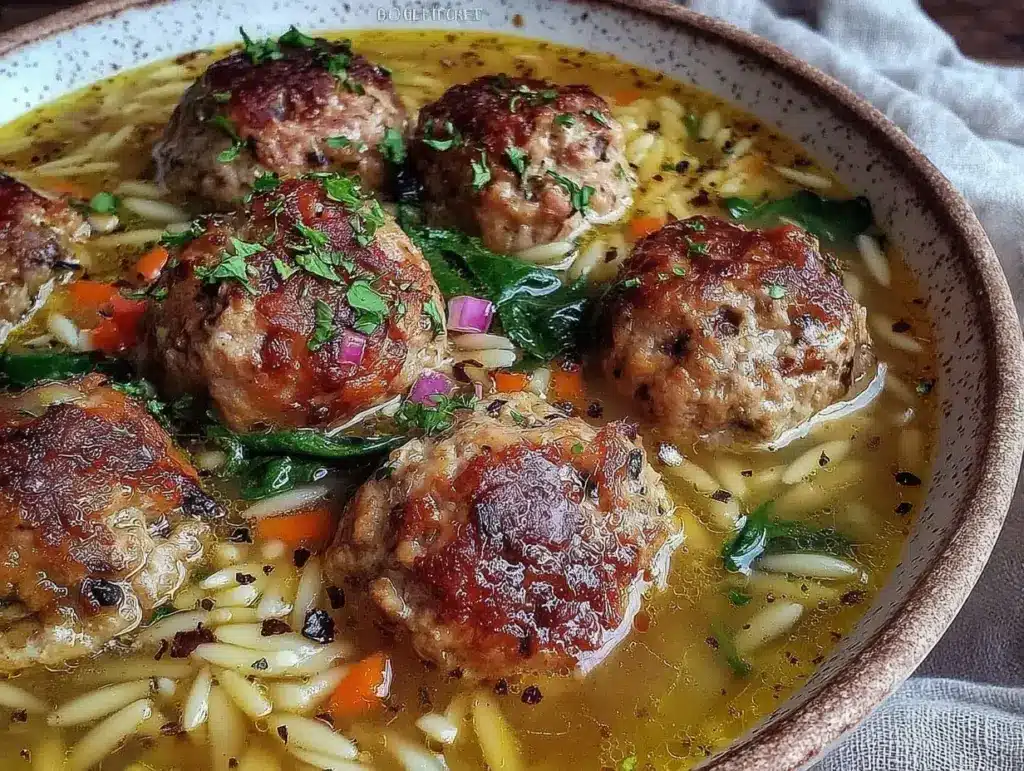 high-protein turkey meatball soup - featured image
