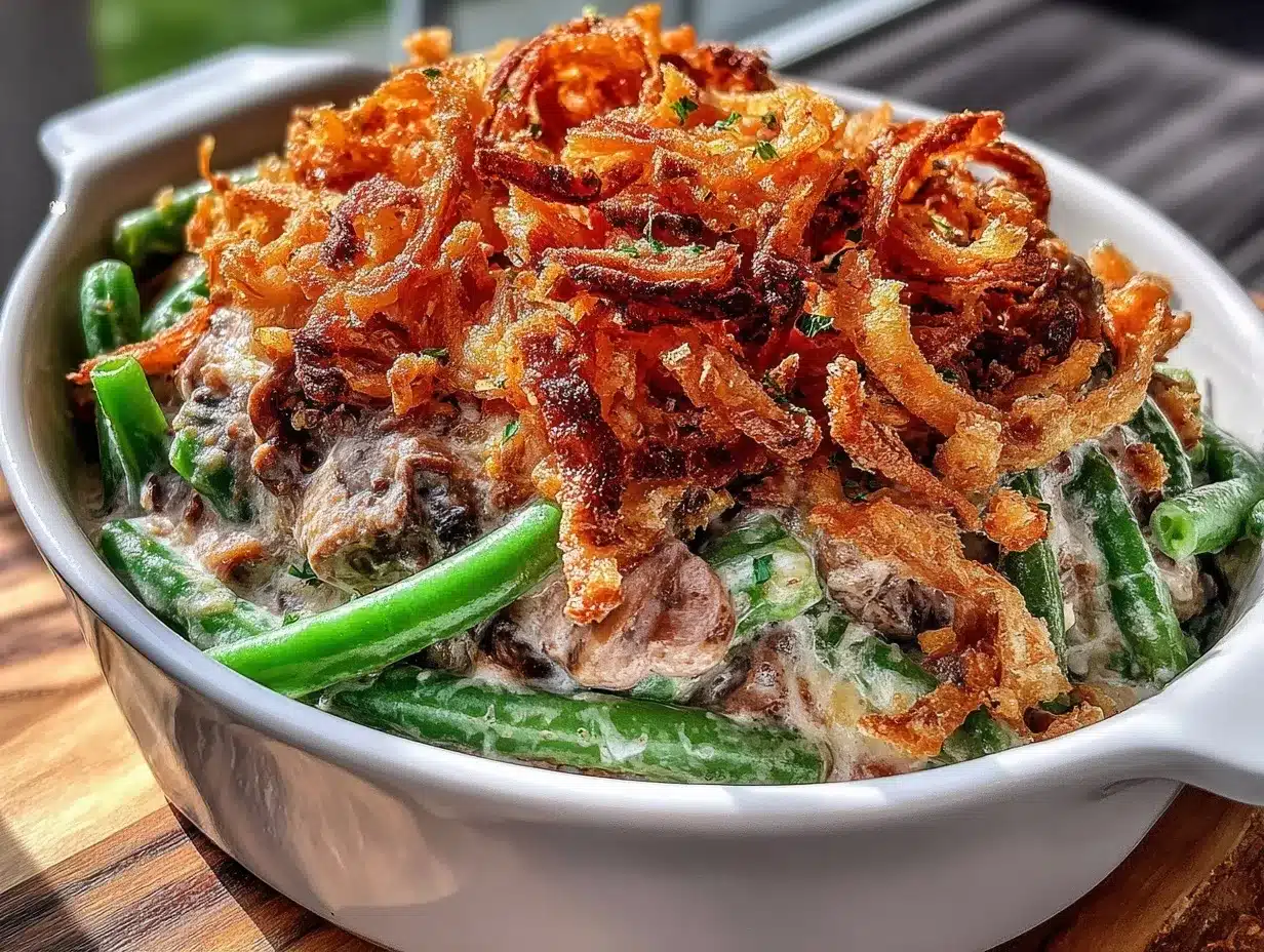 Homemade Green Bean Casserole with Creamy Mushroom Sauce Recipe Easy and Delicious 4 homemade green bean casserole preparation steps