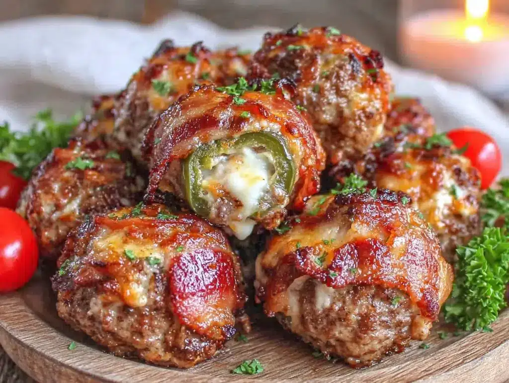 keto bacon-wrapped jalapeño popper meatballs - featured image