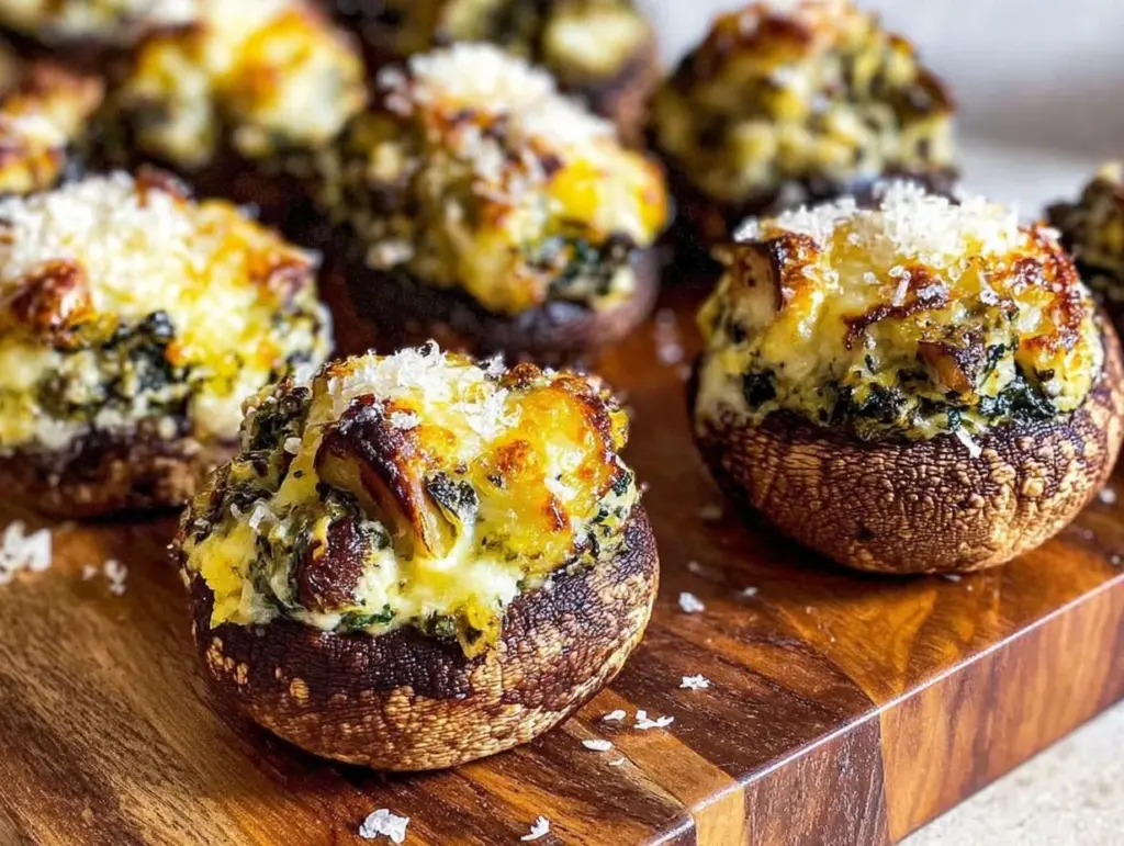 keto spinach artichoke stuffed mushrooms - featured image