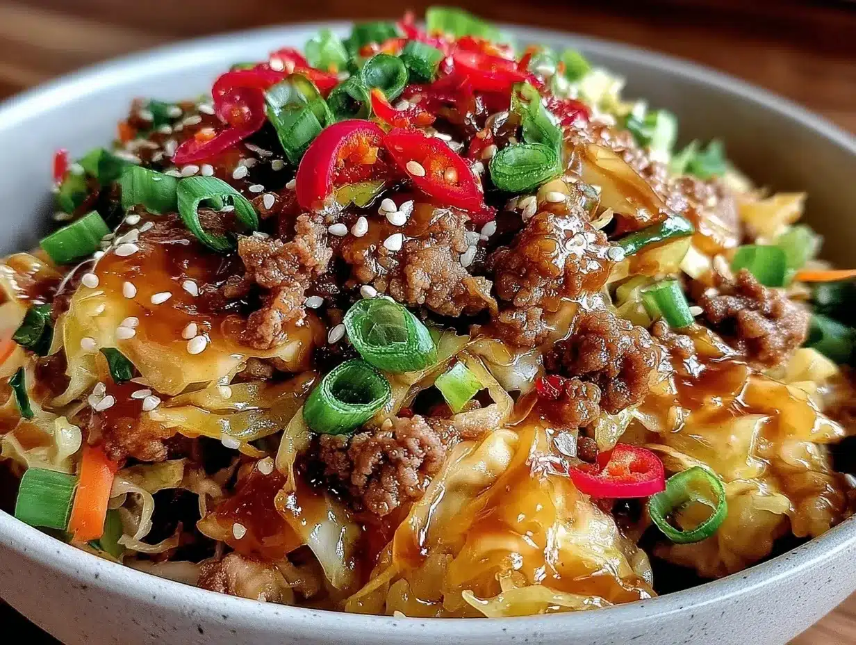 Low-Carb Egg Roll in a Bowl Recipe with Ginger Sesame Sauce Ready Fast 4 low-carb egg roll in a bowl preparation steps