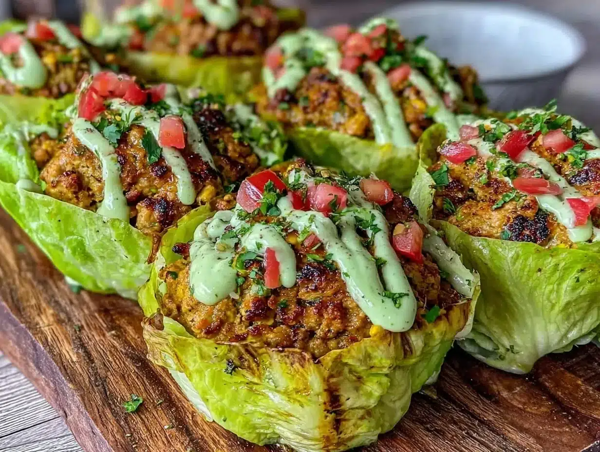 Low-Carb Turkey Lettuce Wrap Tacos Easy Recipe with Creamy Avocado Drizzle 4 low-carb turkey lettuce wrap tacos preparation steps