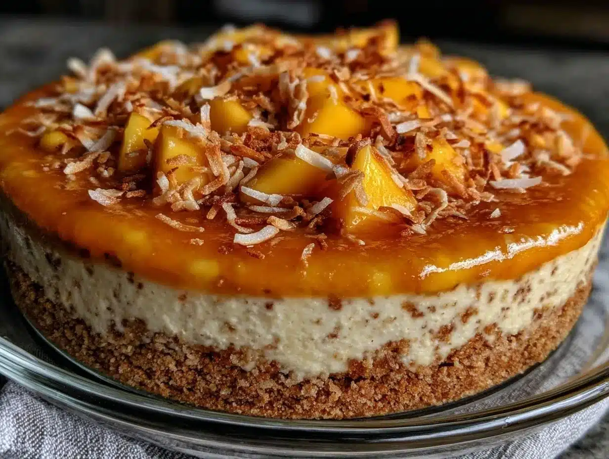 No-Bake Mango Cheesecake with Coconut Crust Easy 20-Minute Recipe 4 no-bake mango cheesecake preparation steps
