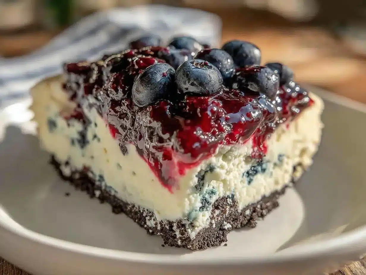 No-Bake Patriotic Oreo Cheesecake Recipe Easy for Memorial Day Dessert 4 no-bake patriotic Oreo cheesecake preparation steps