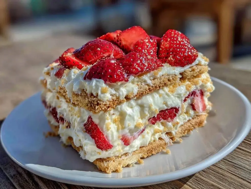 no-bake strawberry icebox cake - featured image