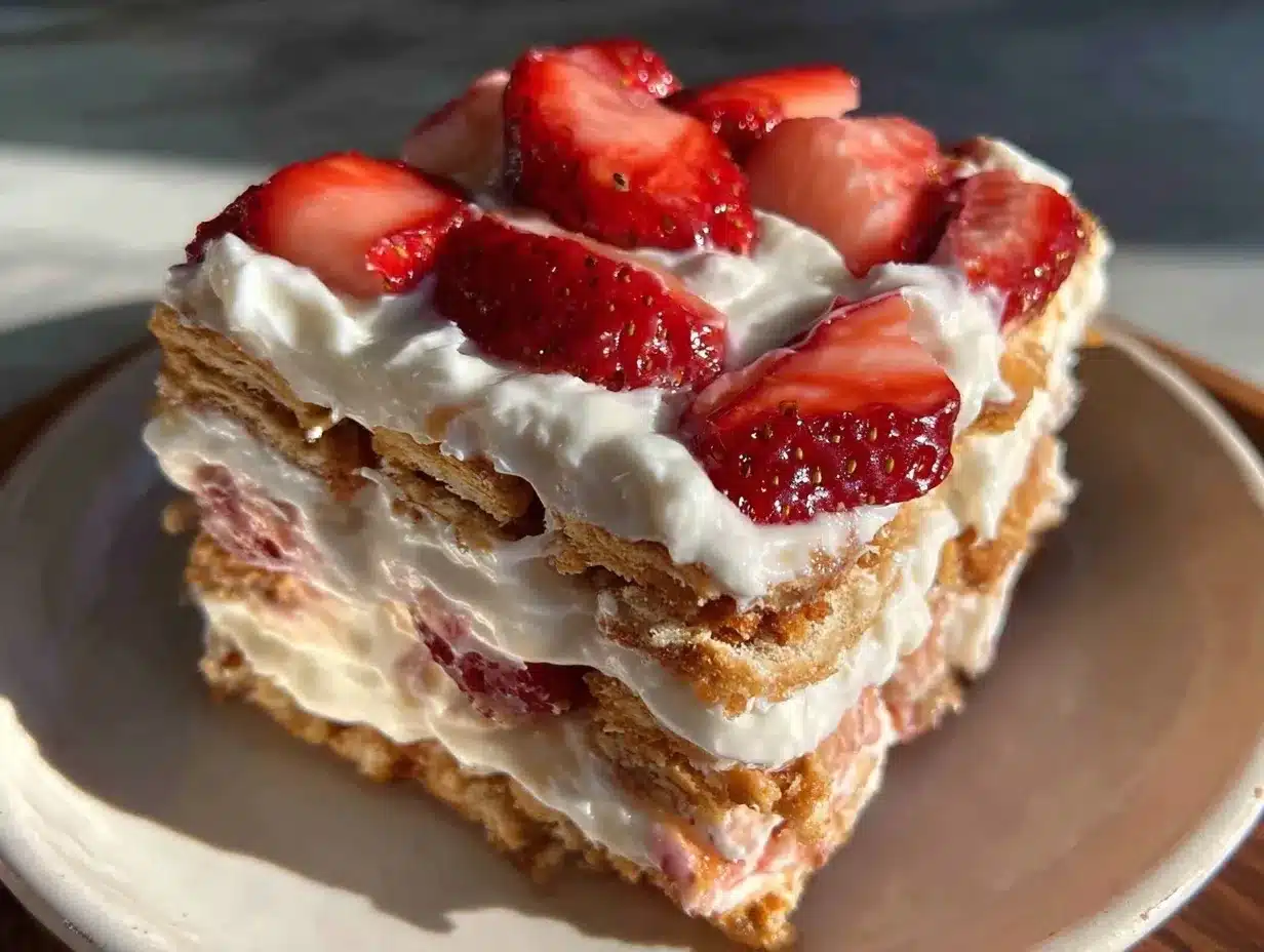 No-Bake Strawberry Icebox Cake Easy Recipe Ready Overnight 4 no-bake strawberry icebox cake preparation steps