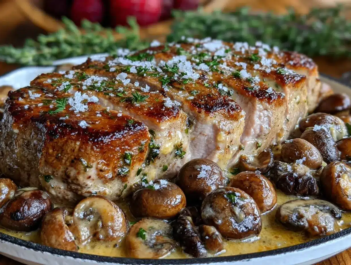 One-Pan Creamy Dijon Pork Tenderloin Recipe with Easy Mushroom Sauce 4 one-pan creamy dijon pork tenderloin preparation steps