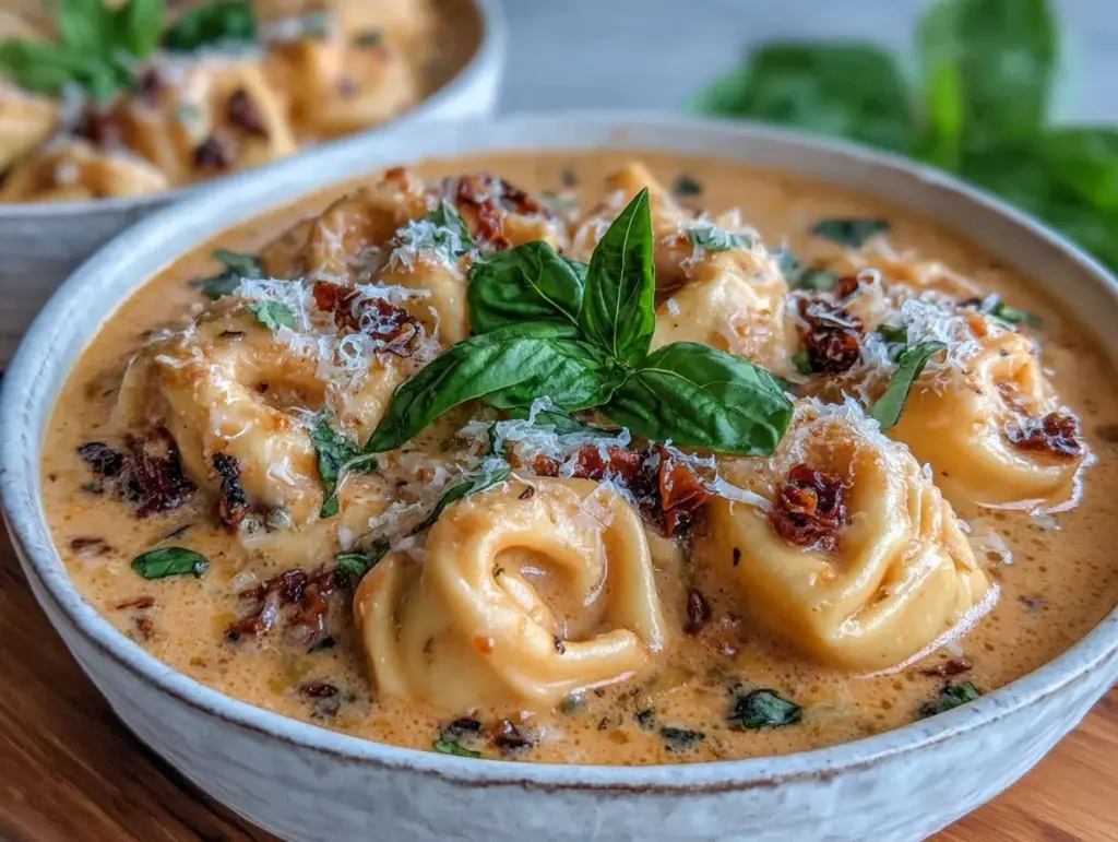 one-pot creamy sun-dried tomato tortellini soup - featured image