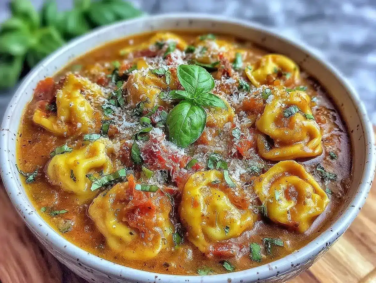 One-Pot Creamy Sun-Dried Tomato Tortellini Soup Recipe Ready in 30 Minutes 4 one-pot creamy sun-dried tomato tortellini soup preparation steps