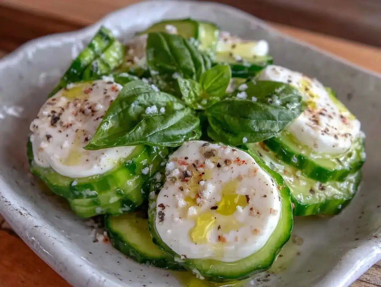 Quick Cucumber Mozzarella Salad Recipe Easy Fresh Snack in 15 Minutes 4 quick cucumber mozzarella salad preparation steps