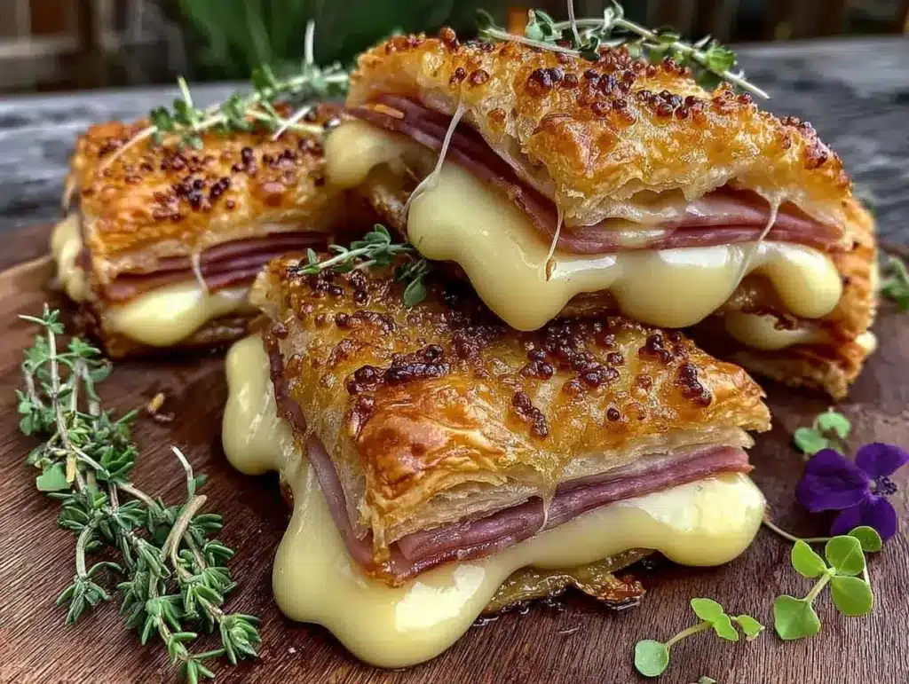 Home 1 savory ham cheese puff pastry stacks - featured image