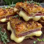 savory ham cheese puff pastry stacks - featured image