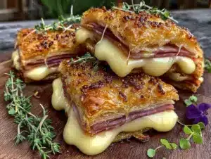 Home 4 savory ham cheese puff pastry stacks - featured image