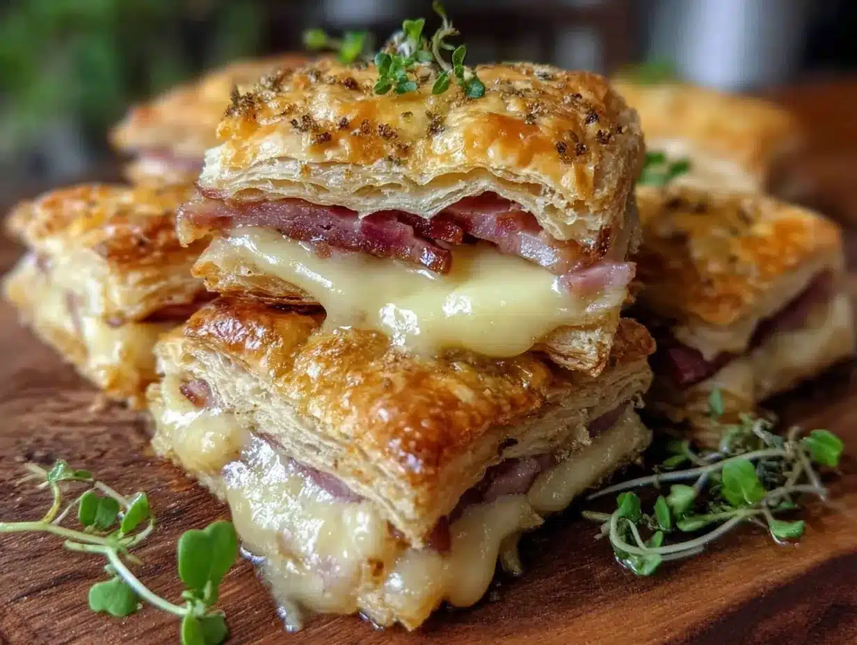 Savory Ham & Cheese Puff Pastry Stacks Easy Flaky Layer Recipe 4 savory ham cheese puff pastry stacks preparation steps