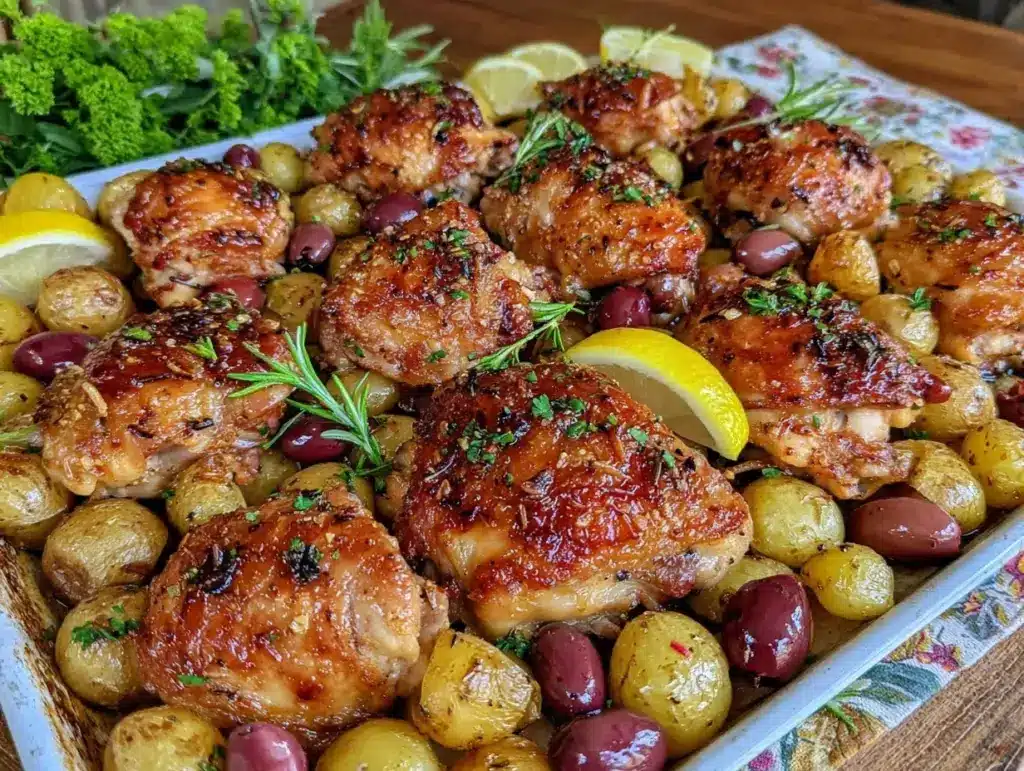 sheet pan greek lemon chicken - featured image