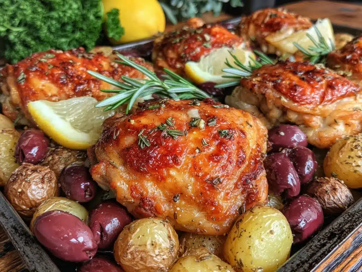 Sheet Pan Greek Lemon Chicken with Crispy Potatoes Easy Dinner Recipe 4 sheet pan greek lemon chicken preparation steps