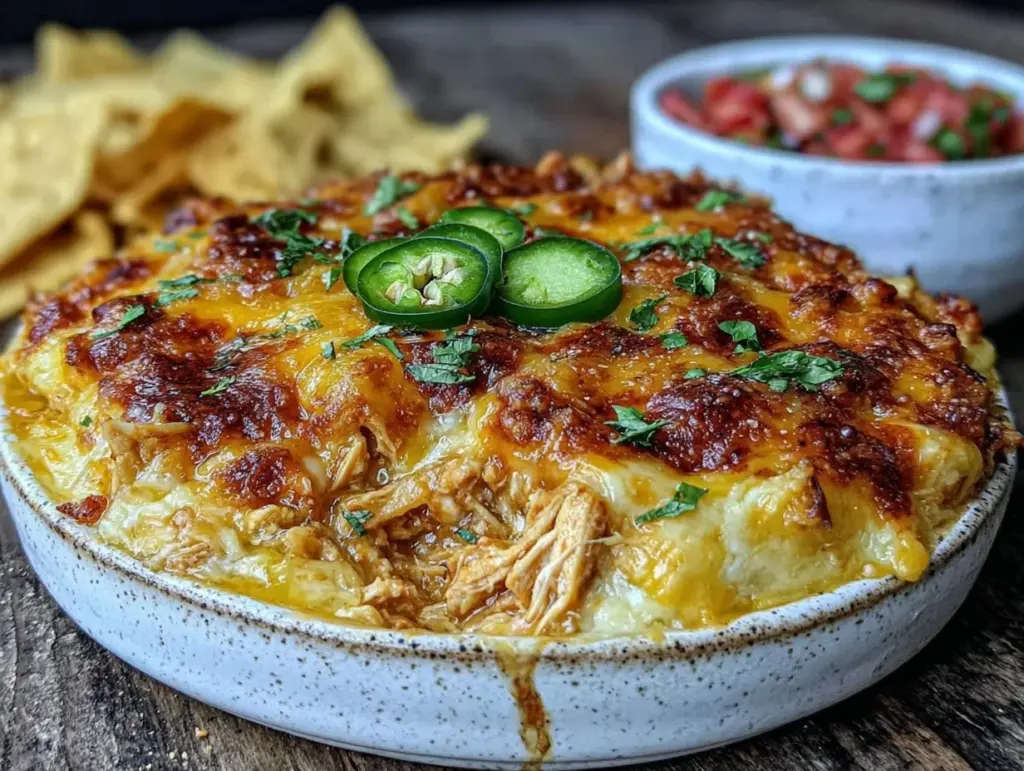 slow cooker green chile chicken enchilada casserole - featured image