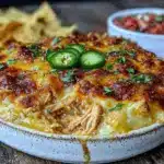 slow cooker green chile chicken enchilada casserole - featured image